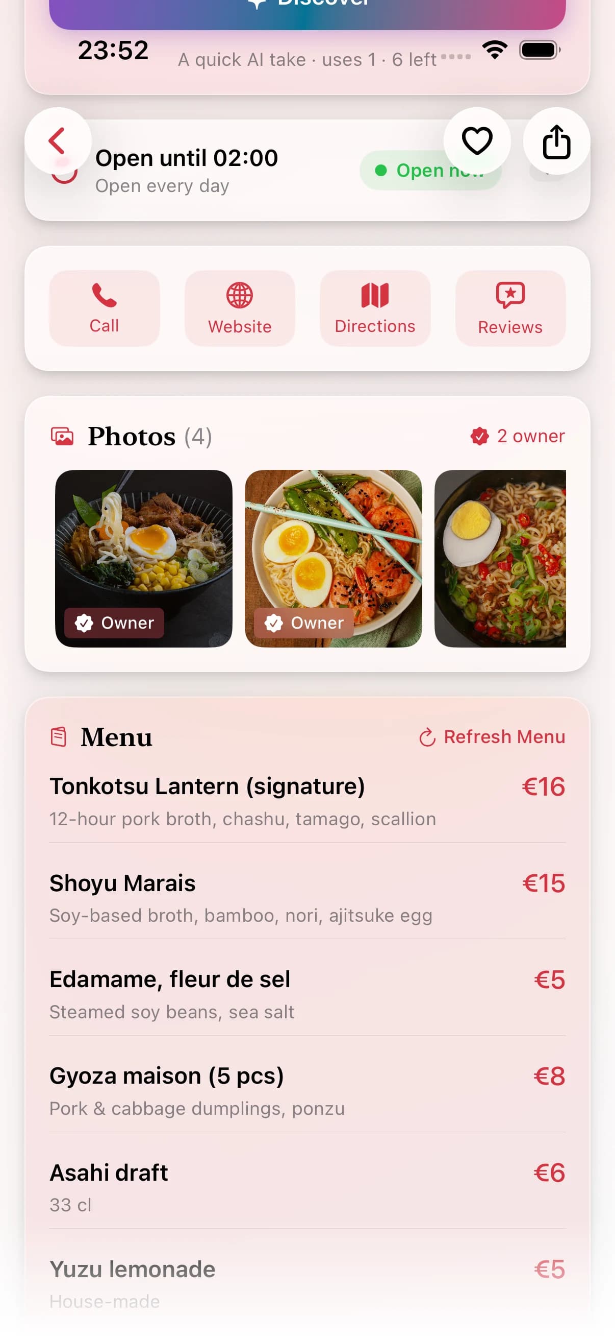 Call first, or head straight there? The restaurant view gathers the practical info you need to decide and go.