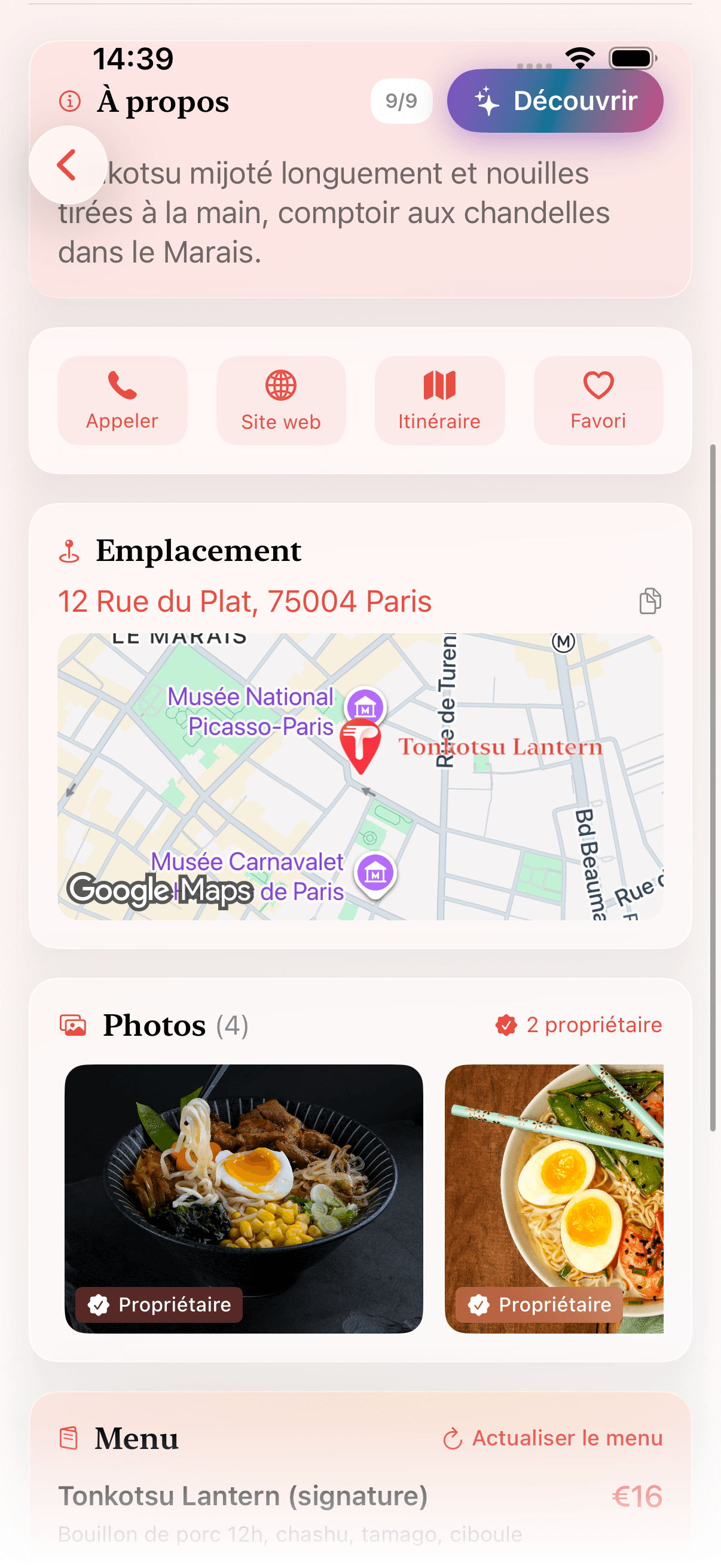 Appeler avant, ou y aller directement ? La fiche restaurant rassemble les infos pratiques pour décider et partir.